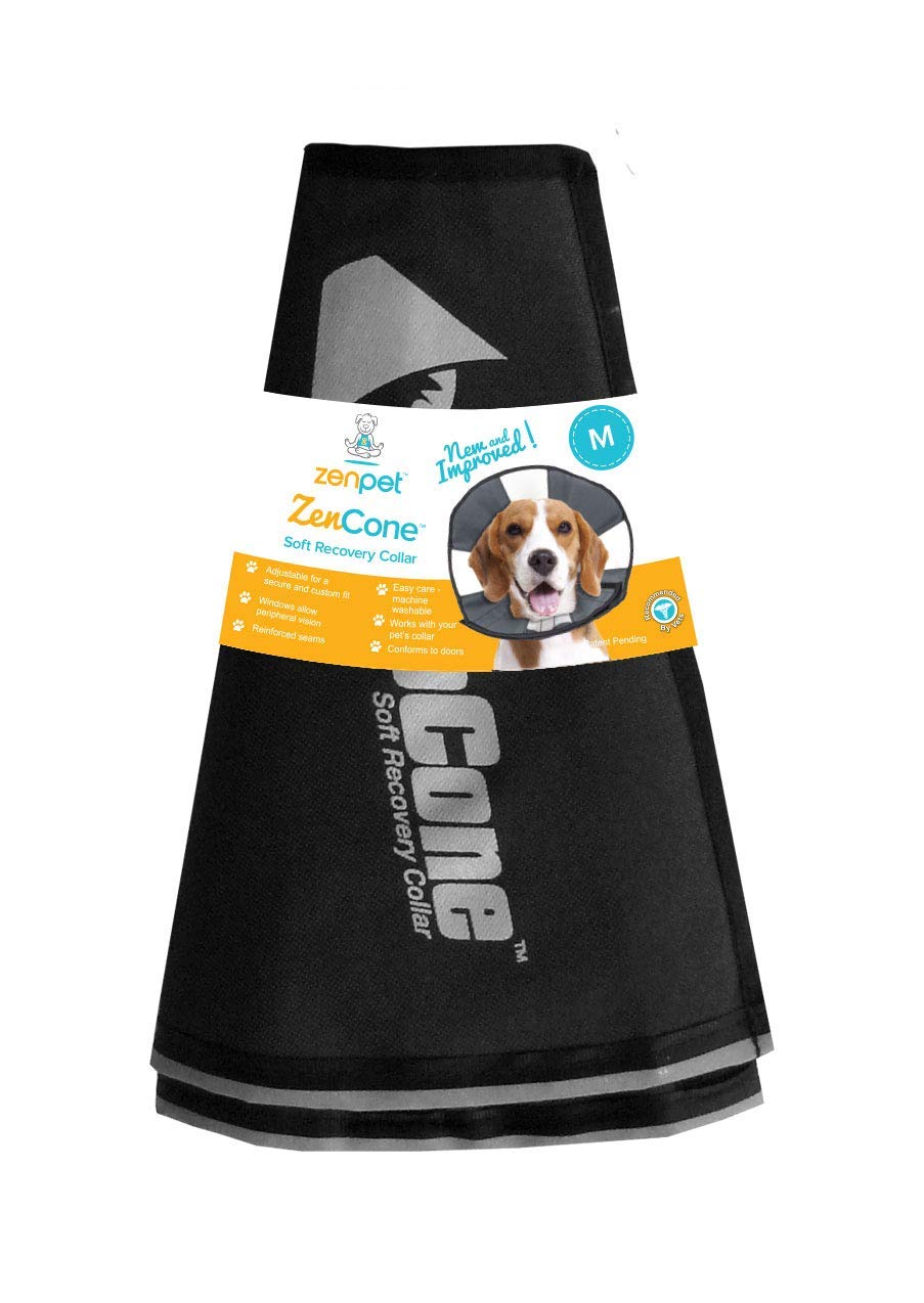 ZenPet Pet Recovery Cone E-Collar for Dogs and Cats - Always Use with Your Pet's Everyday Collar - Comfortable Soft Collar is Adjustable for a Secure and Custom Fit (Medium)