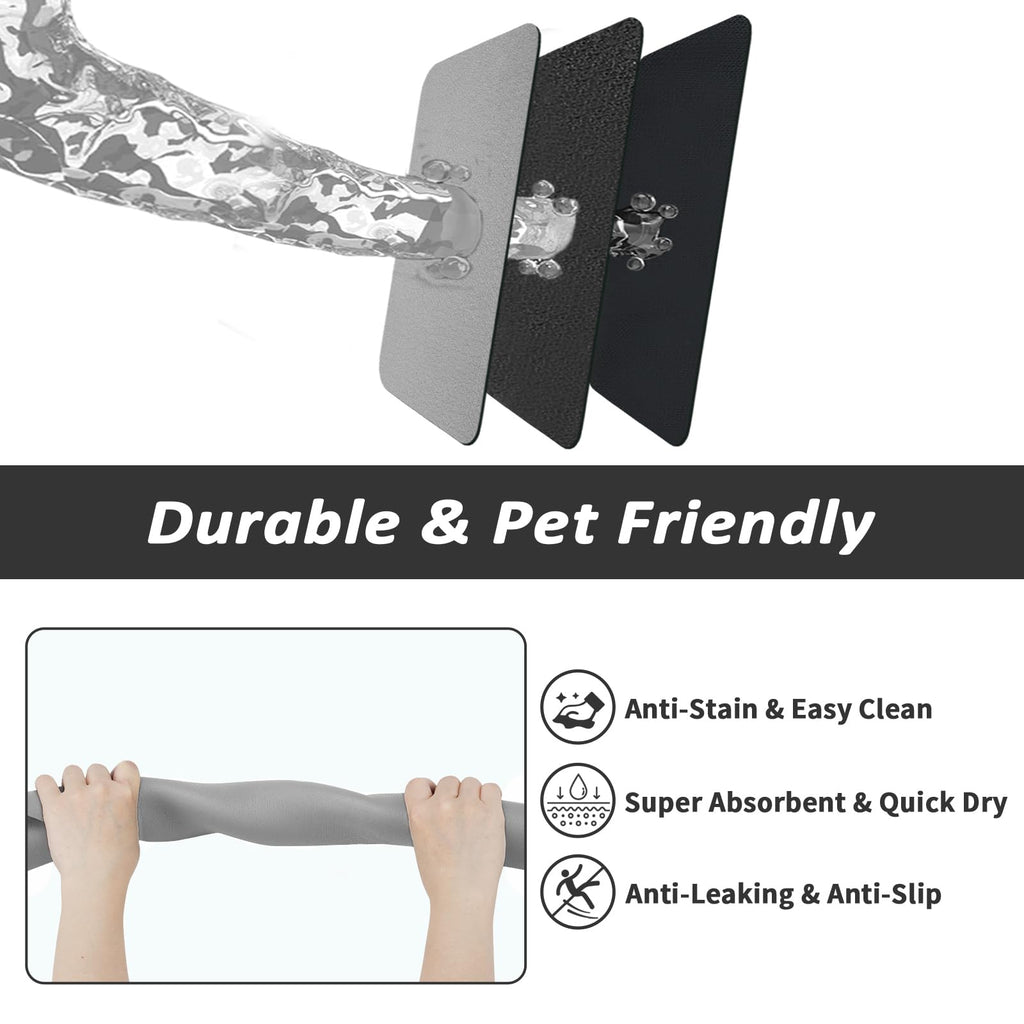 HotLive Dog Food Mat - Absorbent Cat Mat for Food and Water, No Stains Pet Feeding Bowl Mat, Easy to Clean Pet Placemats, Quick Dry Dog Water Dispenser Mat for Messy Drinkers | Grey 12"x 19"
