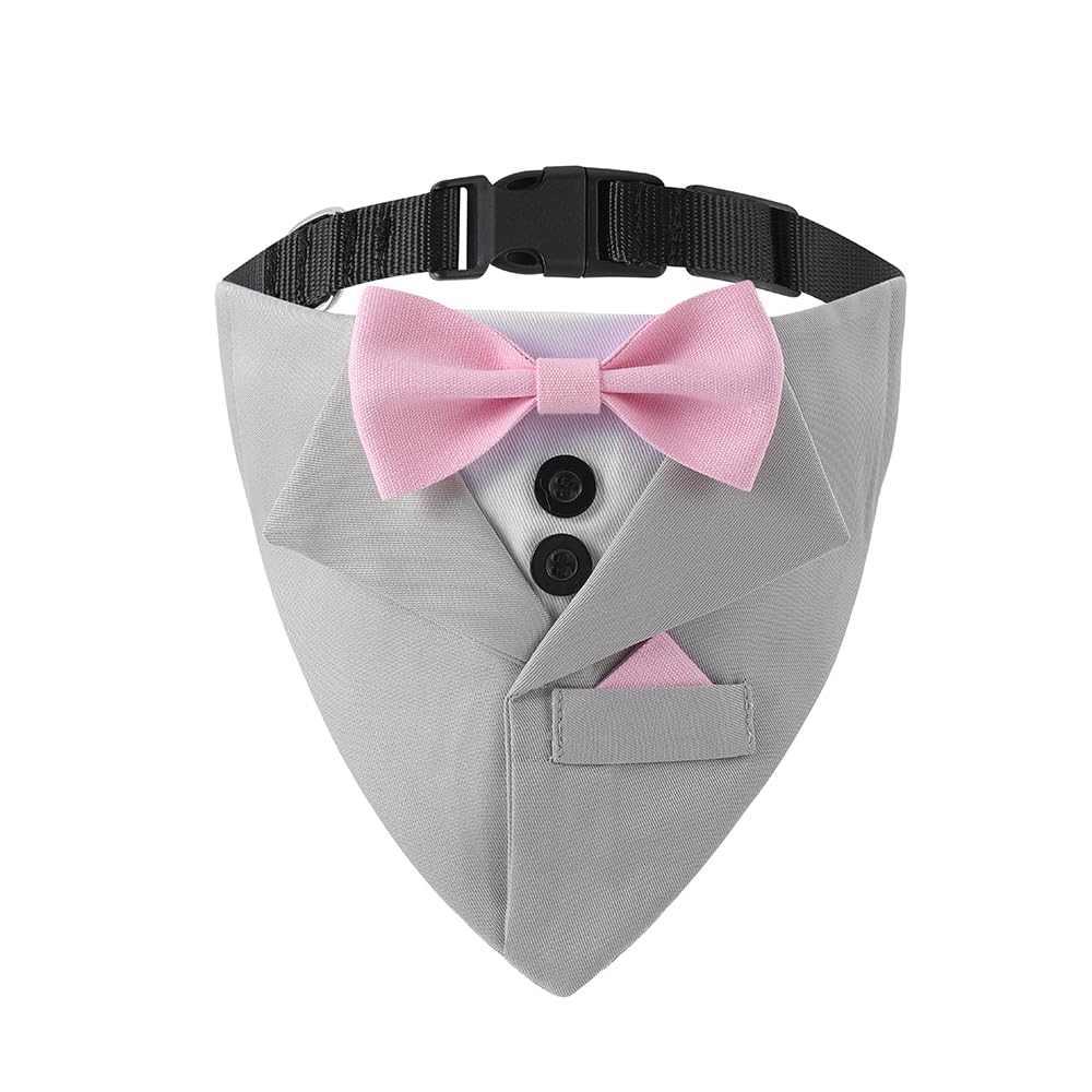 Dog Tuxedo, Adjustable Formal Wedding Outfit Bandana Dog Tux Collar with Bow Tie, Pet Birthday Valentines Outfit Cosplay(X-Small)
