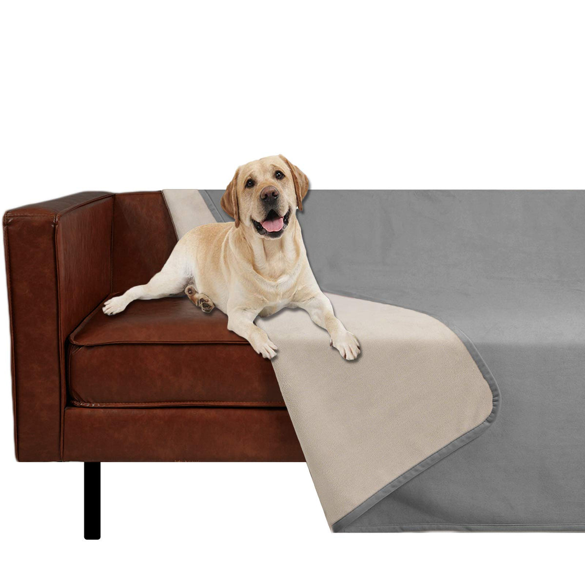 Ameritex Pet Bed Blanket Reversible 100% Waterproof Velvet Super Soft for Sofa and Bed (82x102 Inches, Light Grey+Beige)