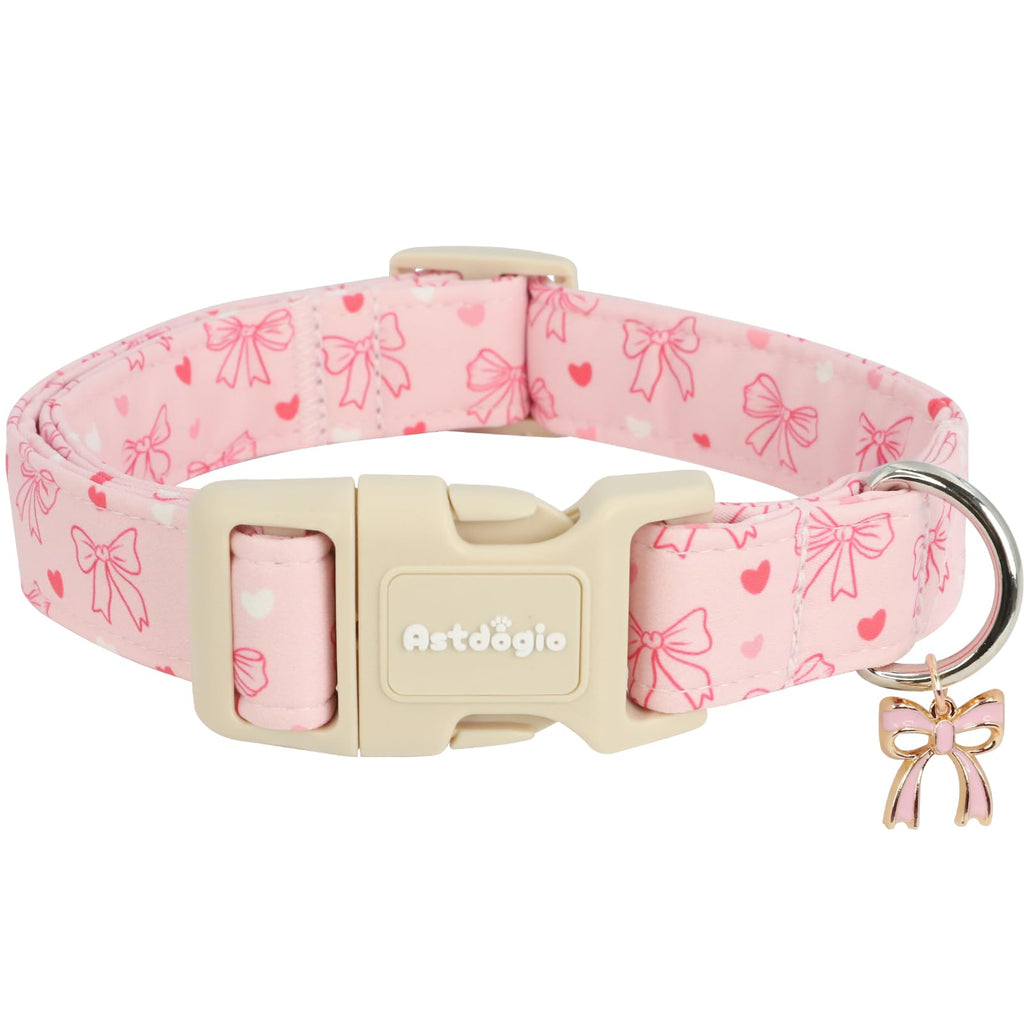 Astdogio Pink Bow Dog Collar, Adjustable Cotton Dog Collar for Small Medium Large Dogs, Cute Puppy Collars for Girl Female Dogs, Ideal for Gifts,Pet Accessory,M