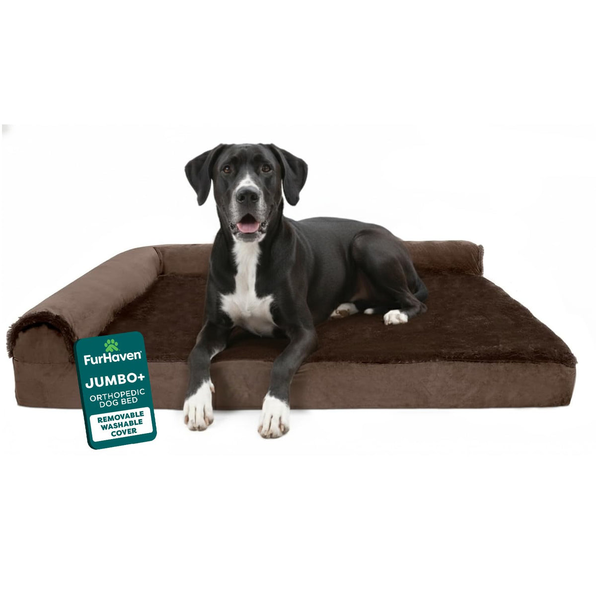FurHaven Orthopedic Dog Bed for Large Dogs, L-Shaped Chaise Mattress with Orthopedic Egg Crate & Solid Orthopedic Foam Base for Joint Support, Washable Cover, Jumbo XL, Faux Fur & Suede, Dark Sage