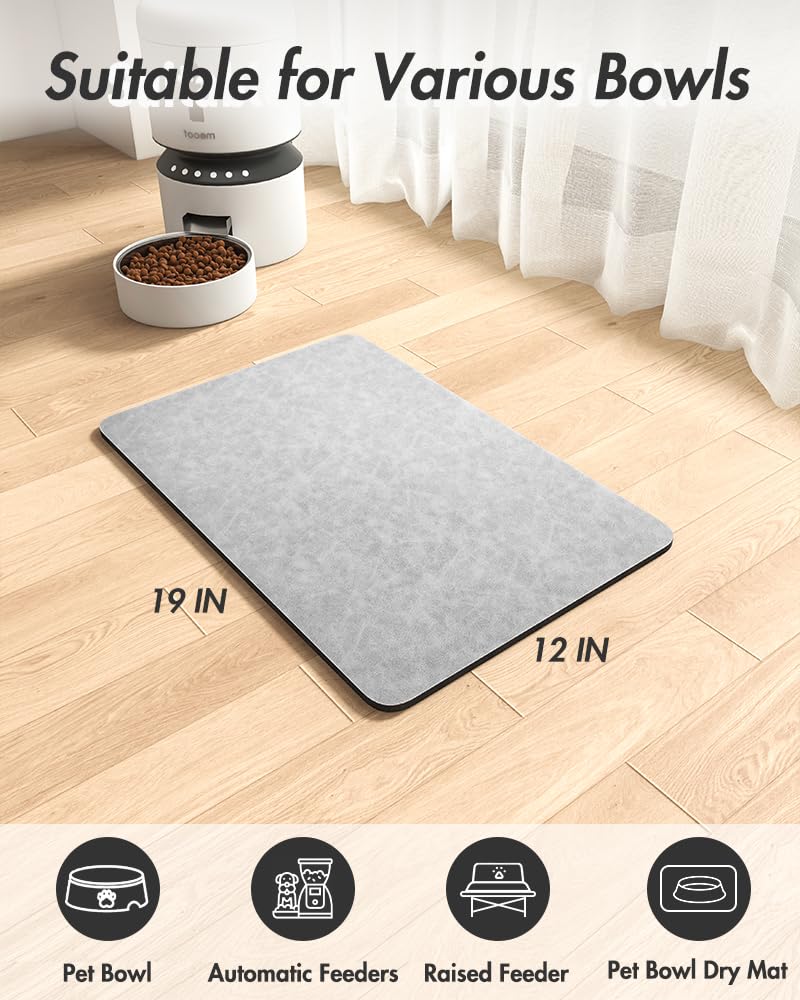 MontVoo-Absorbent Pet Feeding Mat-No Stains Pet Mat for Food and Water Bowl-Quick Dry Cat & Dog Food Mat Water Dispenser Mat-Pet Supplies Mat-Dog Water Bowl Mat for Messy Drinker,（LightGrey,12"x19"）