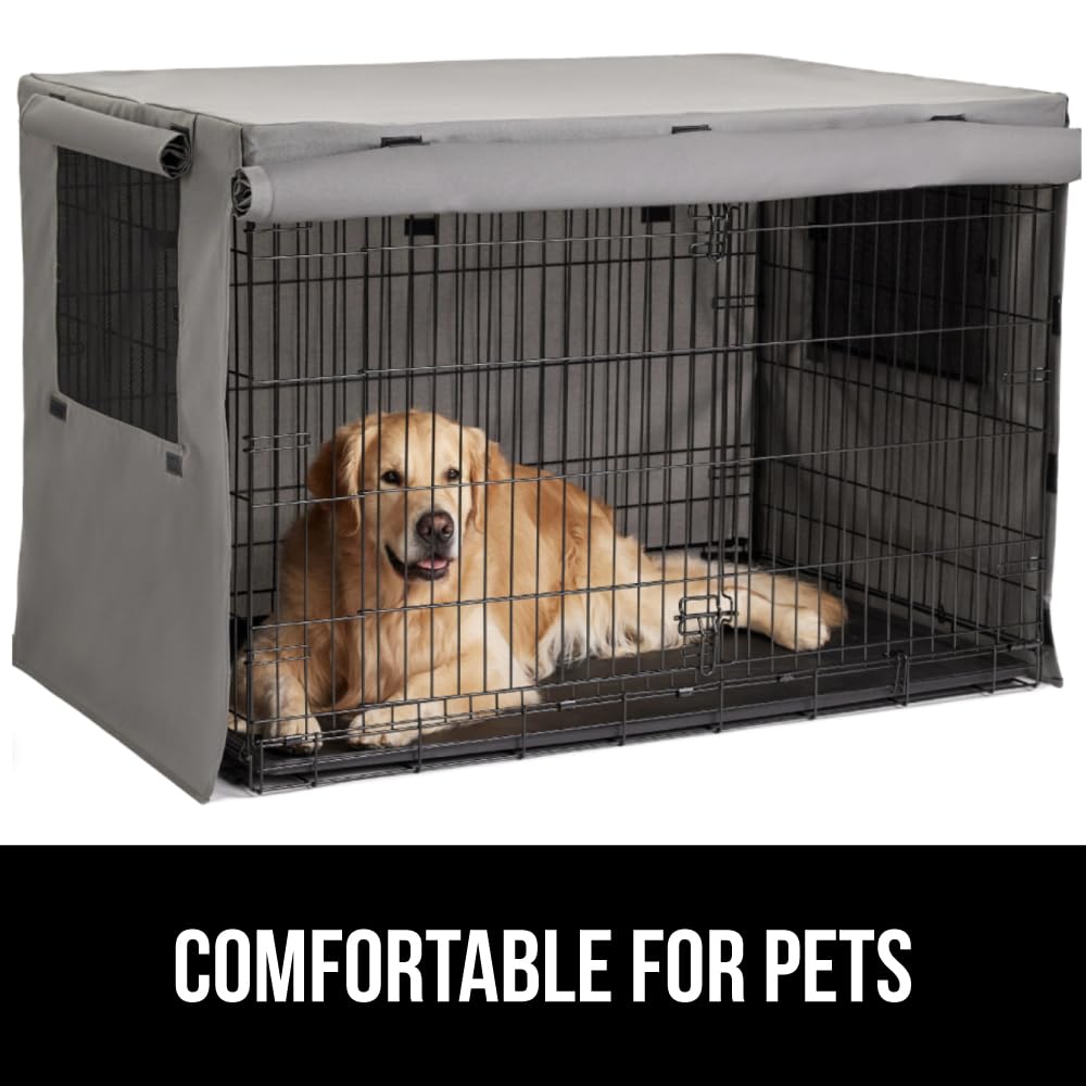 GORILLA GRIP Dog Crate Covers Compatible with Amazon Basics Dog Crates, All Sides Open, Privacy Cover Fits 36" Wire Kennel, Breathable Mesh Windows, Light Reducing Puppy Training Cage Topper, Gray