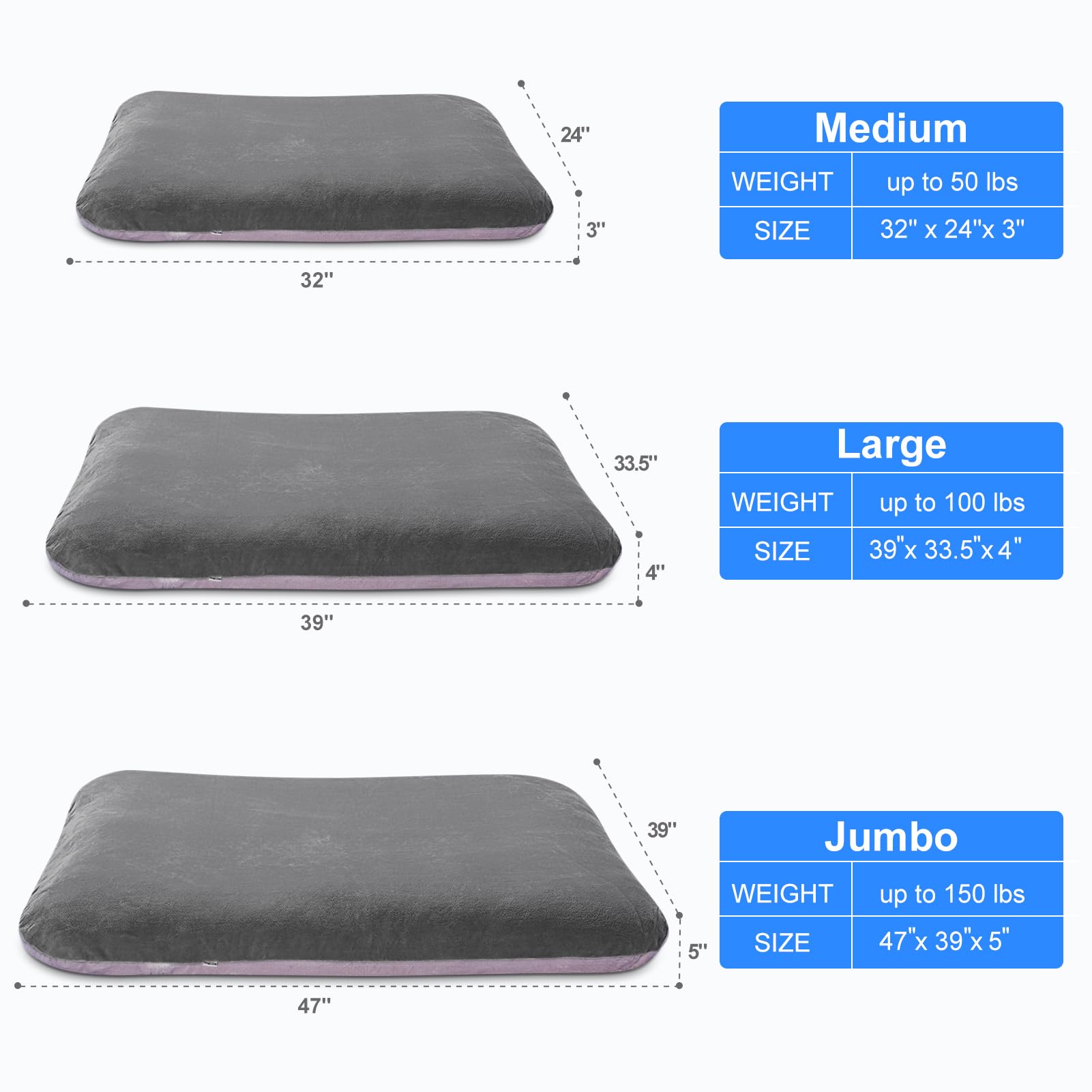 Magic Dog Super Soft Large Dog Bed, 39 Inches Orthopedic Foam Pet Beds with Anti Slip Bottom, Dog Sleeping Mattress with Removable and Washable Cover, Grey