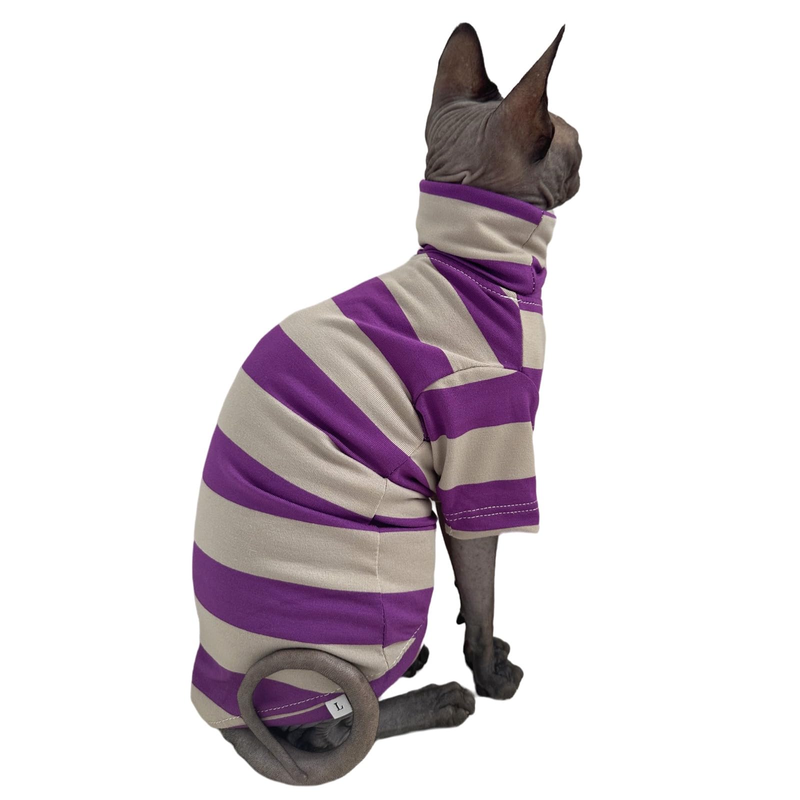 Vintage Stripes Sphynx Hairless Cats Turtleneck Shirt Cotton for Sphinx Cat