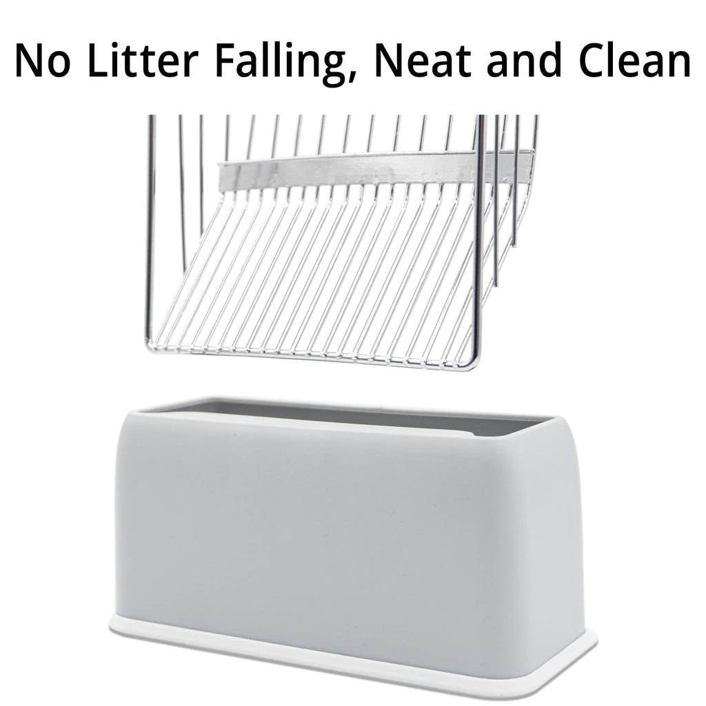 UFECODO Fast Sifting Cat Litter Scoop with Holder Stand, 2 Widths of Slots Stainless Steel Poop Scooper with Ergonomic Wood Handle, Heavy Duty and Easy Clean