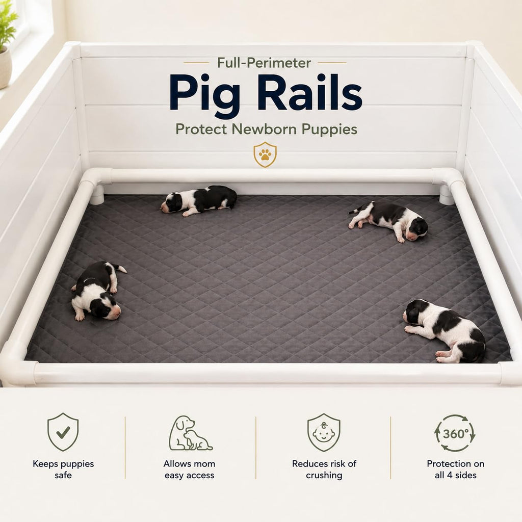 Whelping Box for Dogs & Puppies – Premium 36" Modular Design with Easy-Open Door, Pig Rails, Oxford Floor Liner & Washable Pee Pad – Indoor/Outdoor, Easy-Clean & Durable