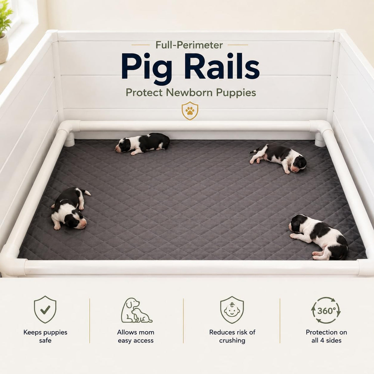 Whelping Box for Dogs & Puppies – Premium 36" Modular Design with Easy-Open Door, Pig Rails, Oxford Floor Liner & Washable Pee Pad – Indoor/Outdoor, Easy-Clean & Durable