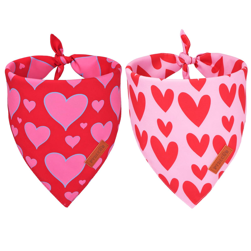 PTDECOR Pink Valentine Dog Bandana, Red Heart Valentine Pet Scarf, Small