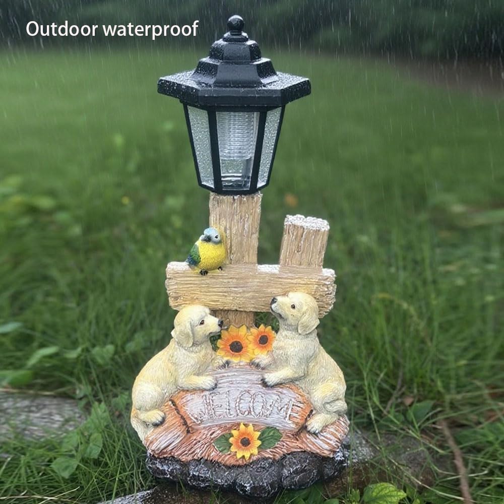 ZYLiWoo Outside Dog Statue with Solar Lantern, Garden Welcome Sign Dog Solar Figurines Light, Patio Outdoor Decoration, Balcony Lawn Decor, Unique Birthday House Warming Gift for Women, Mom, Grandma