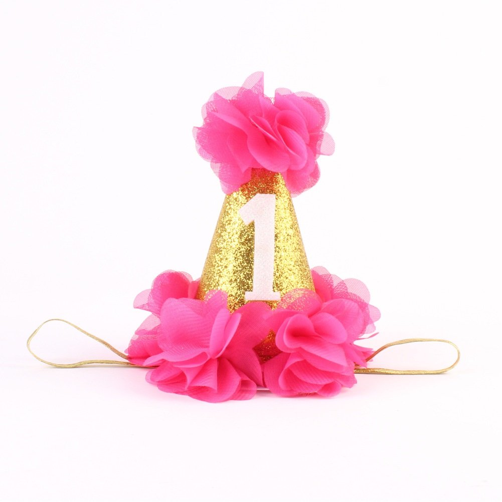 Stock Show 1st Pet Birthday Cone Hat Dogs Cats Holiday Party Hat Headwear Costume with Flowers Accessories and Adjustable Headband for Small Medium Dogs Cats Pets (Blue)