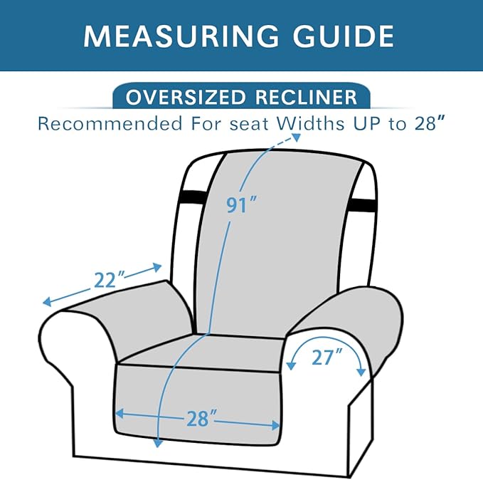 H.VERSAILTEX Reversible Quilted Recliner Covers Water Resistant Furniture Protector for Reclienr Chair with Elastic Straps for Pets Kids Sitting Width Up to 28"(Oversized Recliner, Ivory/Beige)
