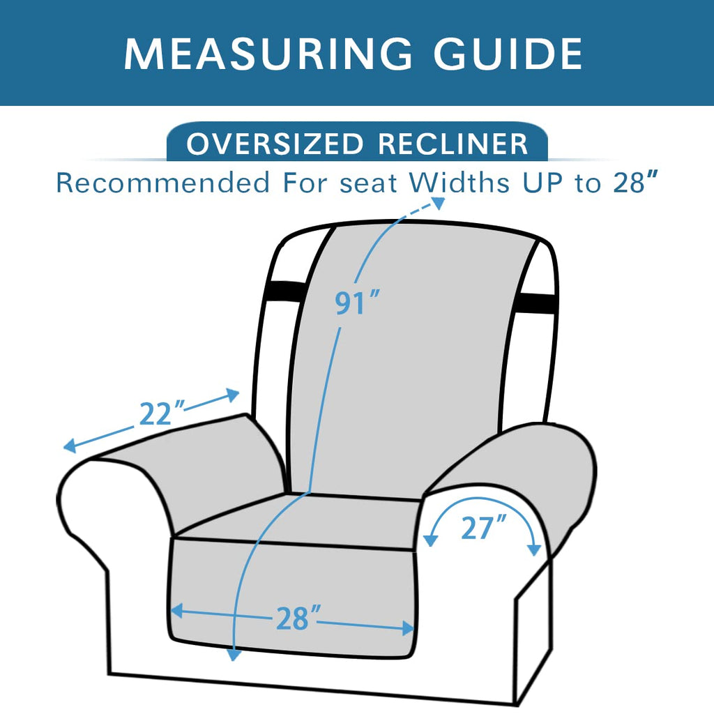 H.VERSAILTEX Reversible Quilted Recliner Covers Water Resistant Furniture Protector for Reclienr Chair with Elastic Straps for Pets Kids Sitting Width Up to 28"(Oversized Recliner, Brown/Beige)