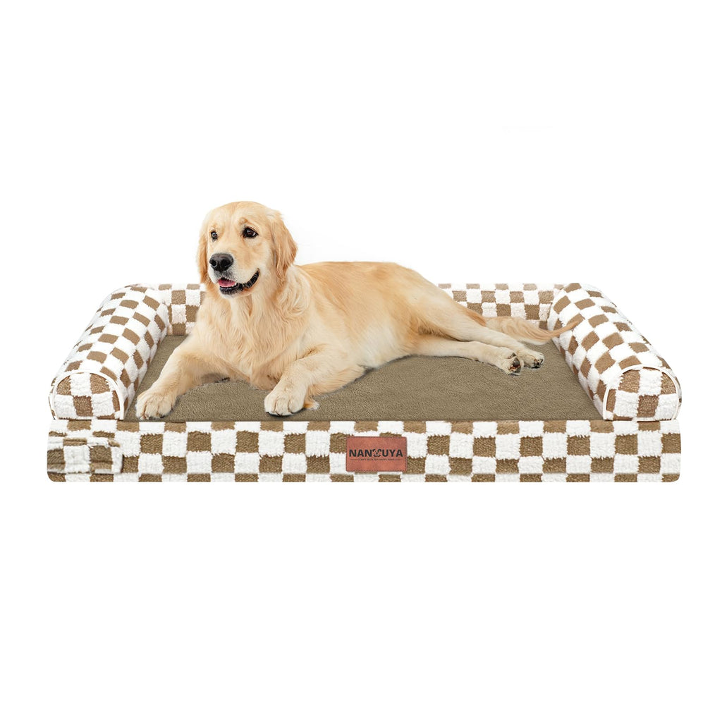 NANUYA Orthopedic Dog Bed for Large Dogs, 36 x 27 Inch, Brown Grid