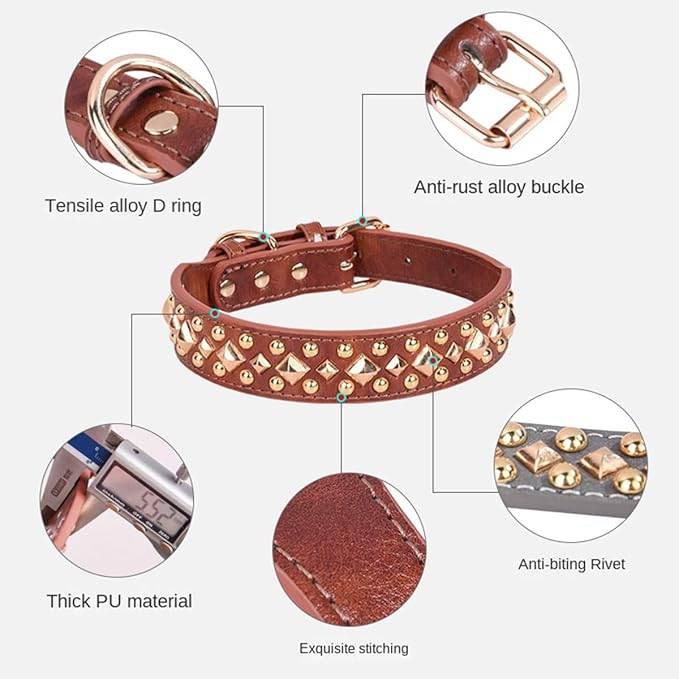 Spiked Dog Collar Soft Pu Leather Mushrooms Rivet Spike Studded Puppy Adjustable Pet Collars for Small Breeds (XS, Black3)