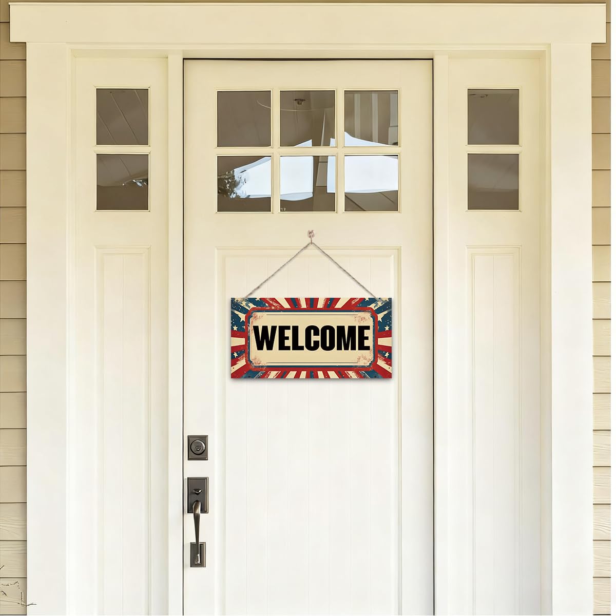 Welcome Sign for Front Door, Welcome Decor Wooden Hanging Sign for Wall Decor, Retro America Wall Hanging Signs, Funny Wooden Outdoor Front Door Decoration 13.8X6.9 inches