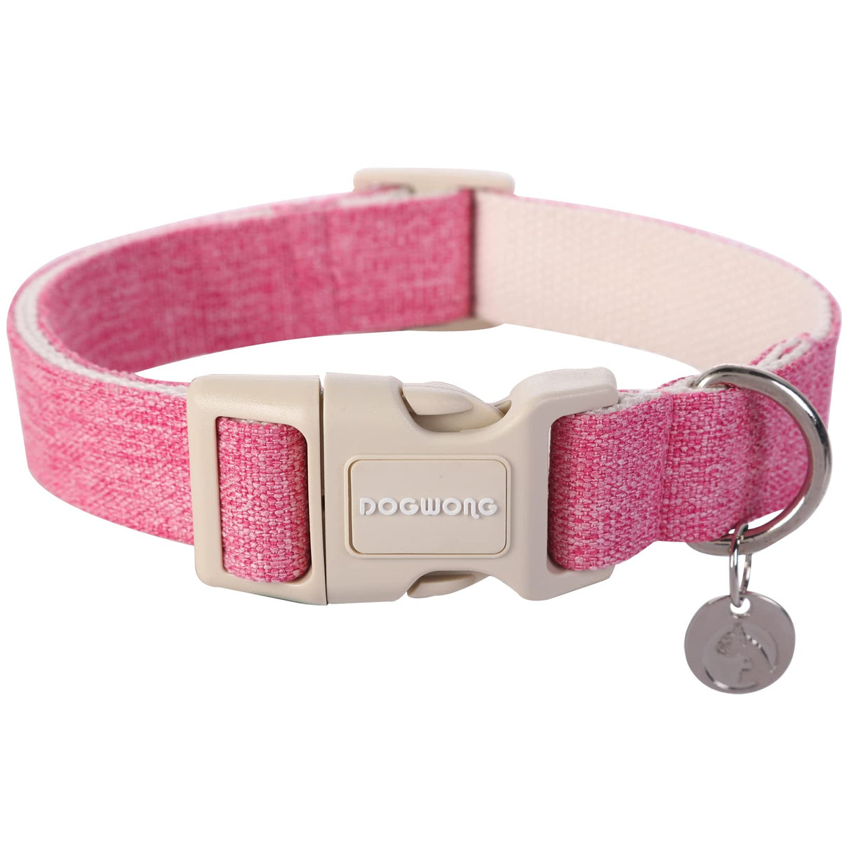 DOGWONG Cotton Hemp Dog Collar, Heavy-Duty Pink Dog Collar Adjustable Soft Natural Fabric Pet Dog Collar Cute Wedding Puppy Necklace for Small Medium Large Dogs