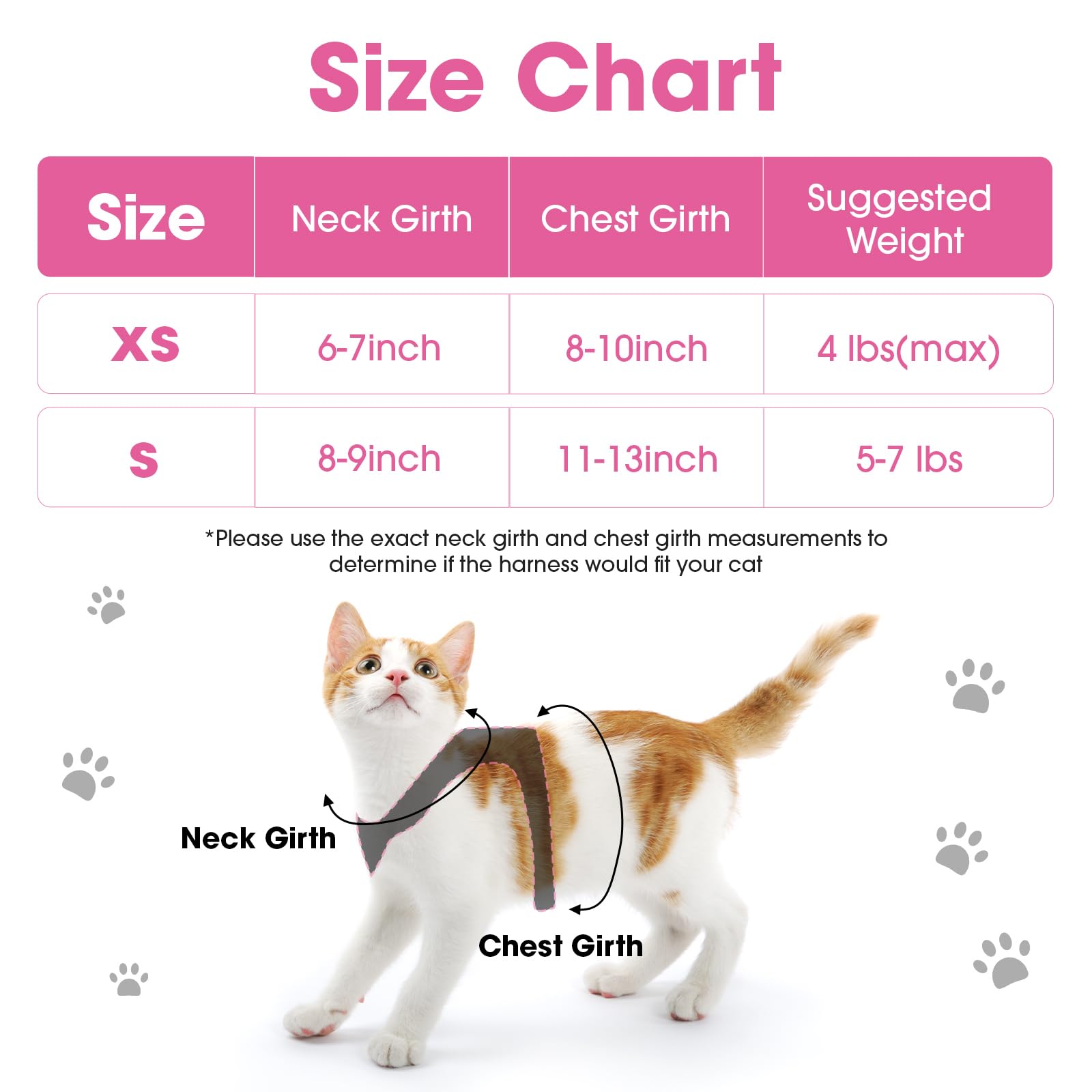 NCMAMA Cat Vest Harness and Leash Set, Escape Proof Kitten Harness Pink XS
