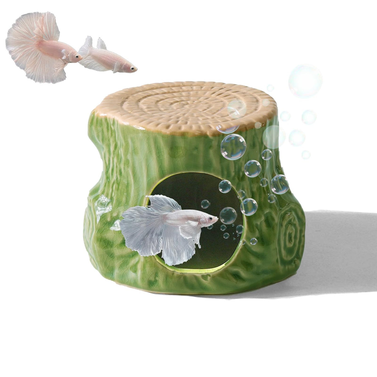 Deapeey Green Aquarium Decor Ceramic Western Cactus Betta Fish Tank Cave