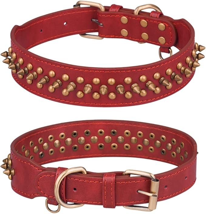 haoyueer Spiked Dog Collar Soft Pu Leather Mushrooms Rivet Spike Studded Puppy Adjustable Pet Collars for Small Breeds (M, Red2)