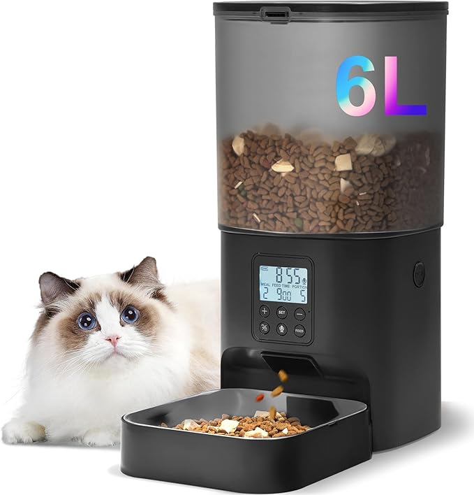 ANDOLL HOME Automatic Cat Feeder, 6L Cat Food Dispenser with 10s Voice Recorder, Pet Feeder up to 8 Meals per Day, Timed Feeder with Dry Food Sealed Ring (Jade White)