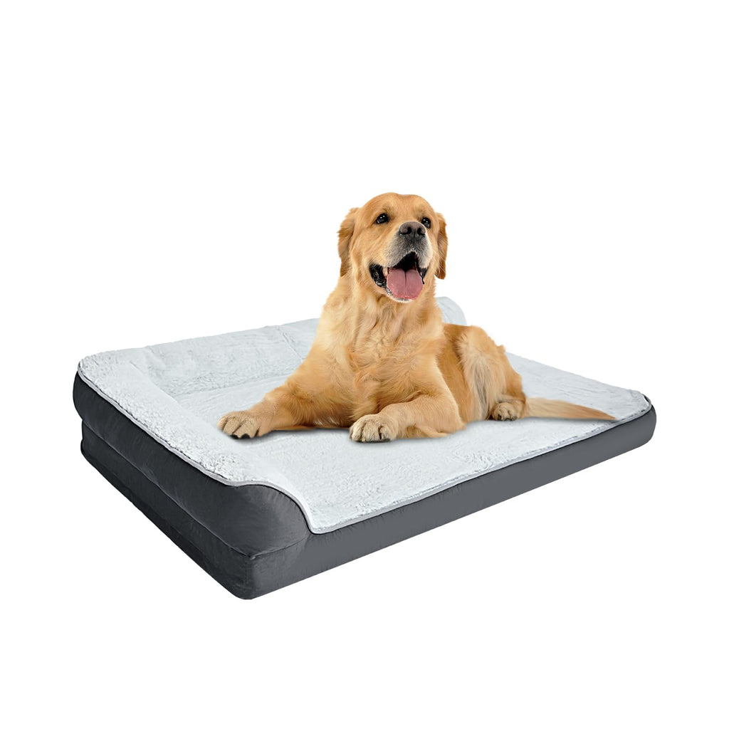 Amazon Basics Washable L-Shaped Dog Bed for Large Dogs, Anti-Slip Pet Sofa Bed for Indoor Dogs, Crate Bed, 42x30x8 Inches, Gray, Large