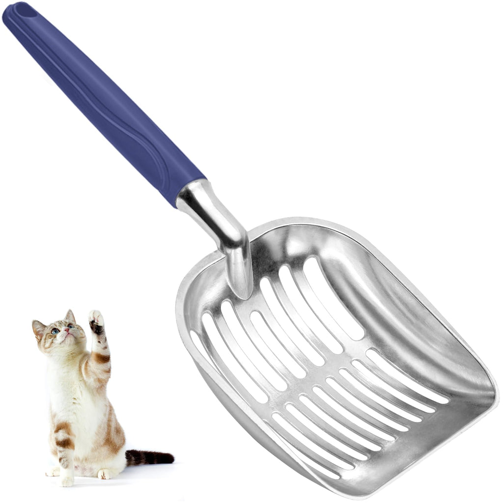 Cat Litter Scoop, Metal Cat Scooper, Plastic Handle Scoop, Sifting Shovel of Christmas– Heavy Duty Aluminum Alloy Litter Box Scoop with Deep Mesh, Design for Easy Waste Removal and Cleaning(Dark Blue)