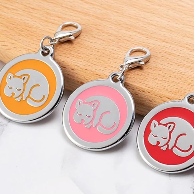 Personalized Pet ID Tags for Kittens and Cats - Custom cat Name tag and ID tag for Collar (Blue, Sleeping Cat Round-Small)