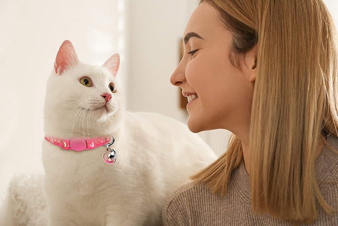 4PCS Cat Collar with Bells,Breakaway Cat Collars,Moons Stars Cute Kitty Adjustable Safe Kitten Collars Pendant Glow in The Dark,Cat Collars for Girl Cats 8.0-13.0 Inch(Black&Purple&Pink&Teal)