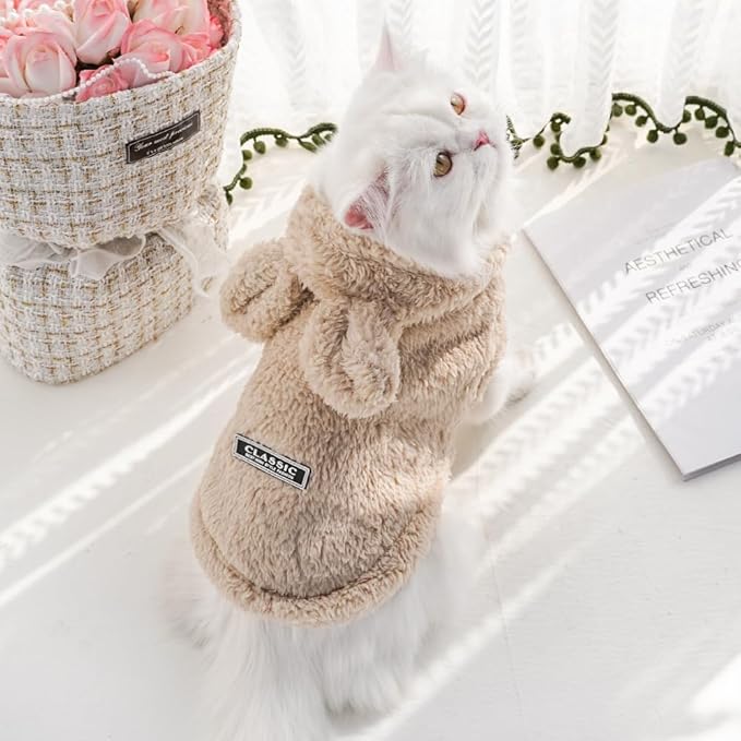Selena Cat Bunny Ears Costume Cute Dog Kitten Hoodies Sweater Rabbit Ears Puppy Pet Apparel (Small,Beige)