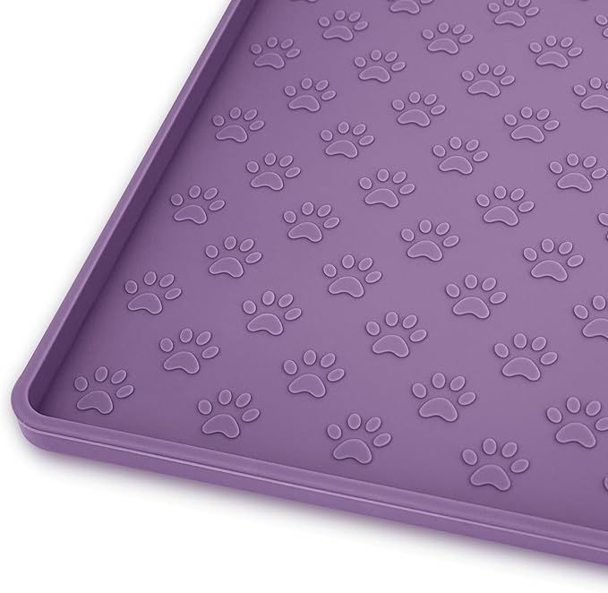 Ptlom Dog Food Mat Anti-Slip Bowl Mats for Food and Water, Waterproof Silicone Pet Placemat with High Raised Edges, Non-Slip Puppy Feeding Tray for Small, Medium Large Cats Dogs, 24.5" 16.5"