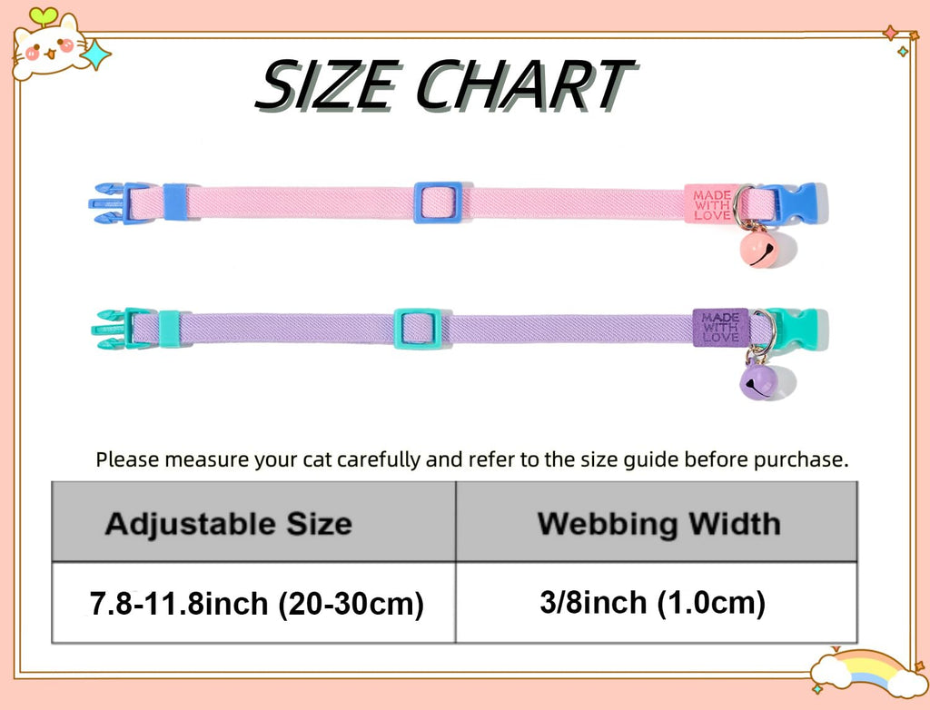 YUDOTE Elastic Cat Collar 2 Pack of Safety Quick Release Cat Collars with Bell Anti-Suffocation Kitten Puppy Collars(Pink+Lilac)