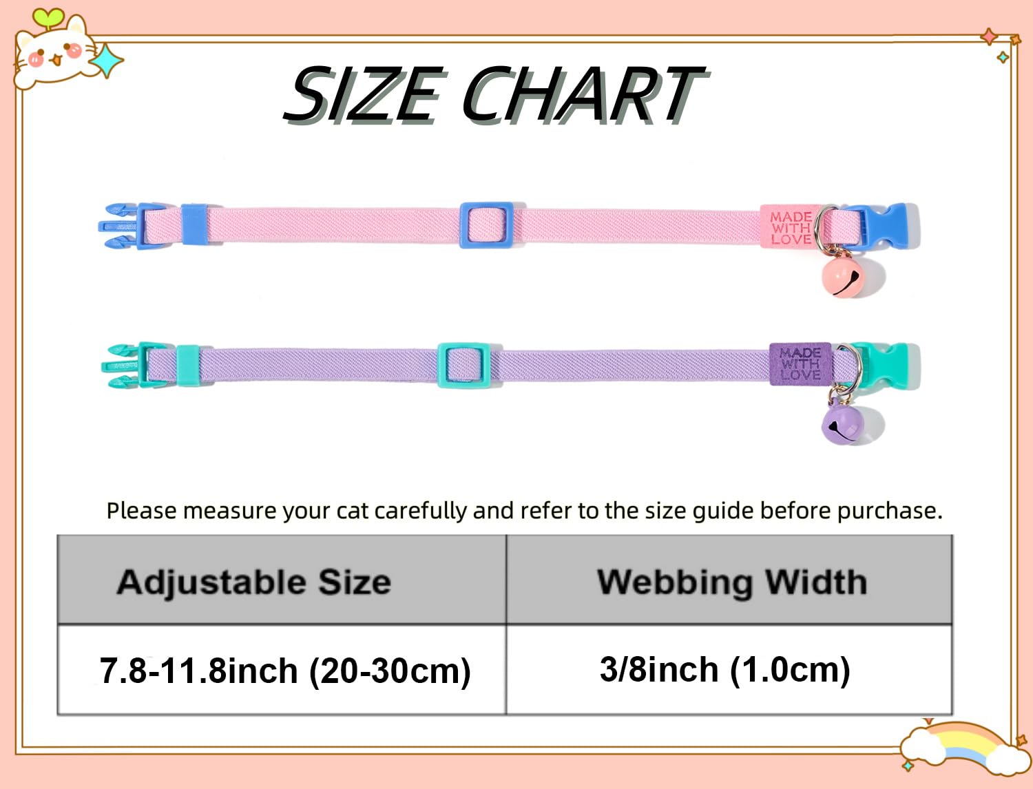 YUDOTE Elastic Cat Collar 2 Pack of Safety Quick Release Cat Collars with Bell Anti-Suffocation Kitten Puppy Collars(Pink+Lilac)
