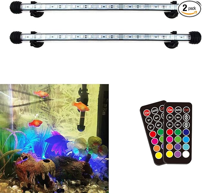 COVOART 15 inches LED Aquarium Light, 2.5W Fish Tank Light Underwater Light Submersible Crystal Glass Lights, 21 LED Beads 12 Colors 19 Modes Brightness Adjustable Memory Function IP68 Waterproof