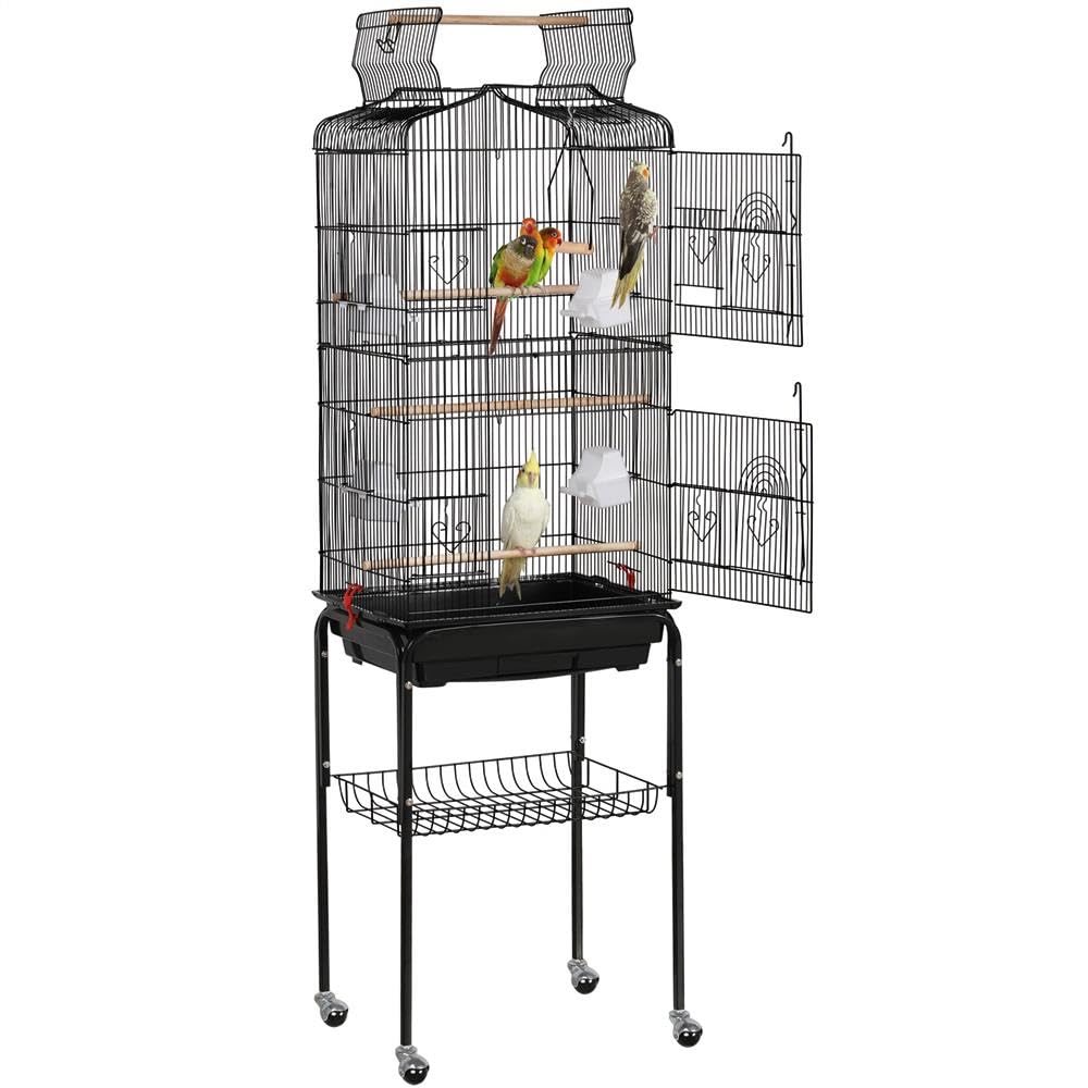 Yaheetech 64'' Open Top Bird Cage for Parakeets & Cockatiels, Black