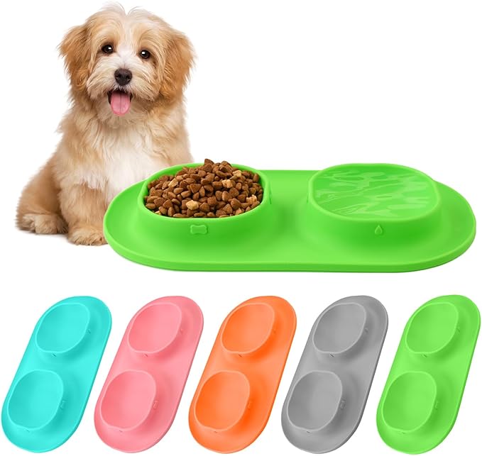 Small Size Puppy Dog Bowls: Food and Water Bowls Set for Small Dogs, No-Spill Non-Skid Dog Dish