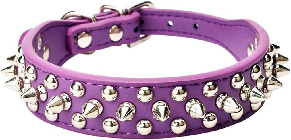 haoyueer Spiked Dog Collar Soft Pu Leather Mushrooms Rivet Spike Studded Puppy Adjustable Pet Collars for Small Breeds (XS, Purple)