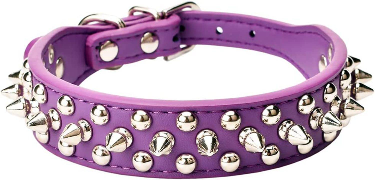 haoyueer Spiked Dog Collar Soft Pu Leather Mushrooms Rivet Spike Studded Puppy Adjustable Pet Collars for Small Breeds (XS, Purple)