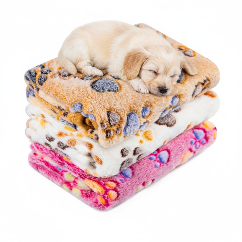 LeapSheep Pet Blankets for Dogs Cats - 3Pack Heart Pattern Super Soft Fluffy Dog Blankets for Small Medium Large Doggy Kitten (Paws, Large)