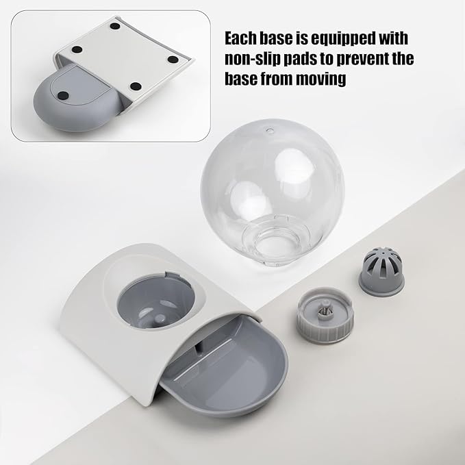 Vayugo Pet Water Dispenser, 2.8L Automatic Gravity Cat Water Dispenser for Cats, Dogs & Rabbit, Detachable Cat Dog Water Dish Feeder with Spherical Waterer Bubble, Grey
