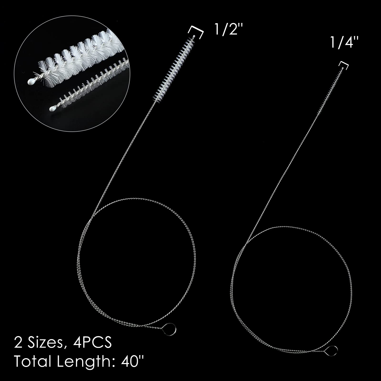 40 Inches Brush Cleaner for Cleaning Straw, Kegerator, Feeding Tube, Siphon Hose, Sunroof Drain, Refrigerator Drain, 4PCS (White)