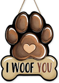 Bolisom Dog Paw Prints Front Door Sign, I Woof You Bone Wood Hanger Outdoor