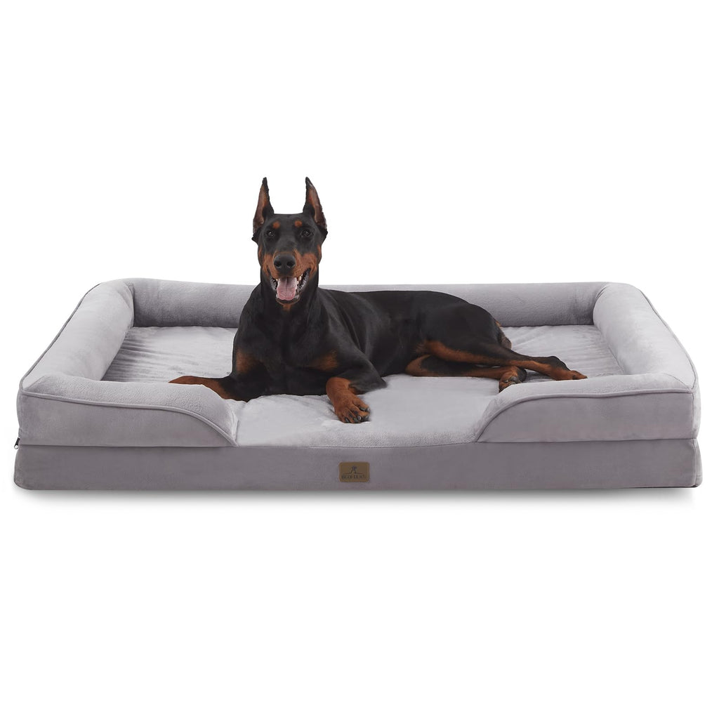 Bedfolks Orthopedic Dog Bed XXL, Waterproof Dog Sofa Bed for Giant Dogs, Egg Foam Pet Couch Bed with Removable Washable Cover and Nonslip Bottom, Light Grey