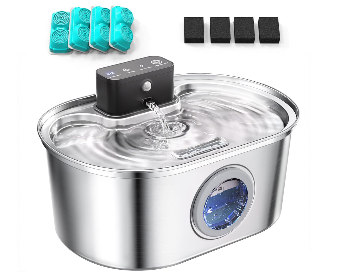 Emdoro Cordless 3.2L/108oz Stainless Steel Cat Water Fountain Pet Fountain