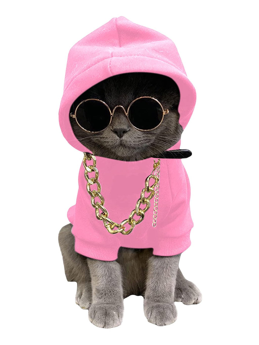 QWINEE 3Pcs Dog Hoodie Cat Apparel Dog Custume Set with Necklace and Sunglasses Pet Clothes for Puppy Small Medium Dogs Cats Light Pink Medium