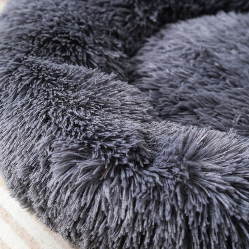 Donut Small Dog Bed, Calming Cat Beds for Indoor Cats, Deep Grey, 13x13x4in