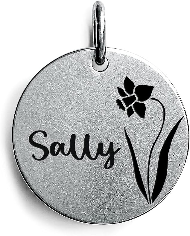Cats Dogs ID Tags Personalized Engraving Birth Flowers Pattern for Custom Pets Collar Accessories 316L Stainless Steel Medium Round Name Plate