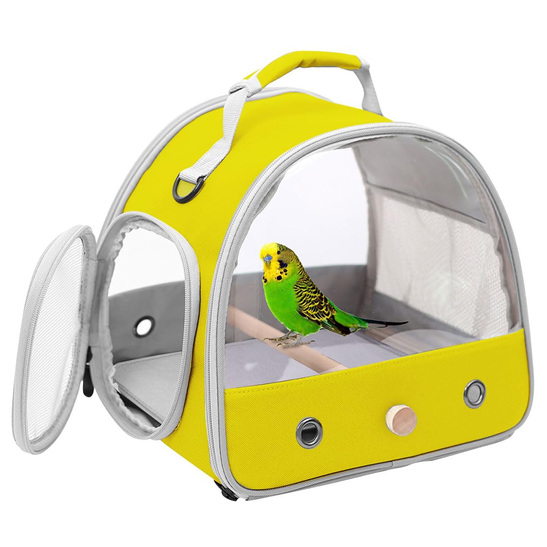 Bird Carrier, Portable Small Bird Parrot Parakeet Carrier with Standing Perch and Stainless Steel Tray, Side Access Window Collapsible (Black, Cylinder Design - Clear)
