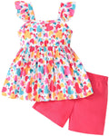 Popshion Girls Valentine's Day Outfit Toddler Girls Summer Clothes 2 Piece Set Heart Ruffle Sleeveless Shirt and Red Short Clothing Set Size 6t/6653